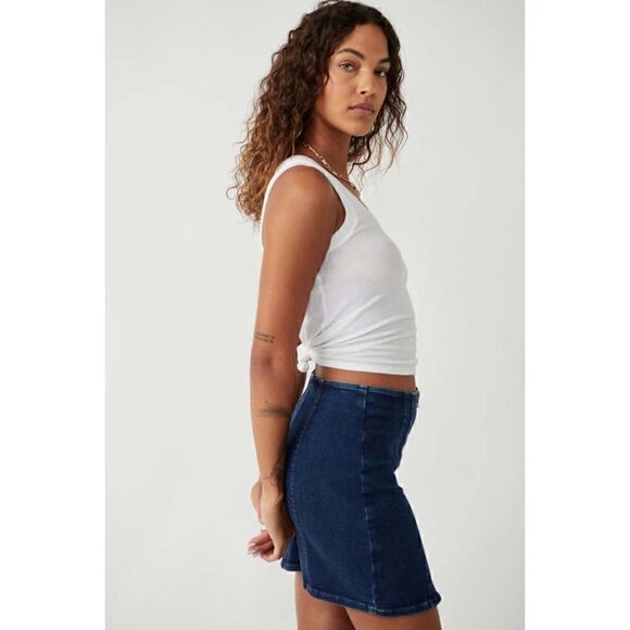 NWT Free People We the Free Layla Denim Mini Skirt in Deep Indigo, Size 10 - Picture 5 of 16